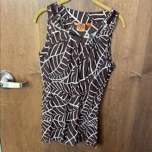 🤎 Tory Burch Sleeveless Cotton Top – Brown & White | Size 8